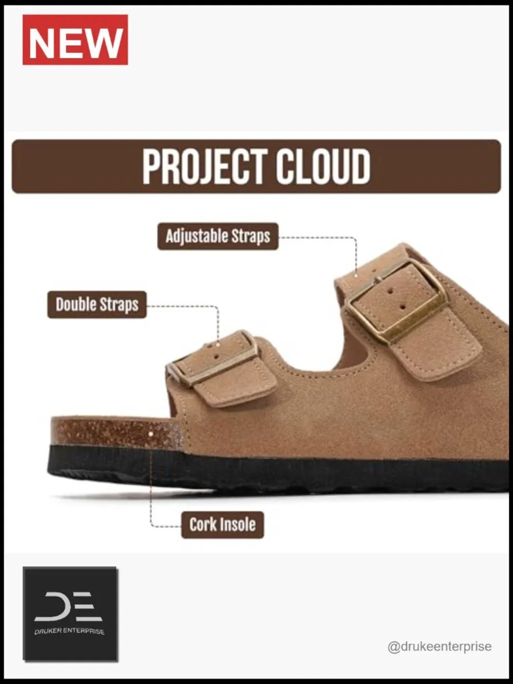 Genuine Leather Slide Sandals with Memory Foam Cork Footbed Arch Support